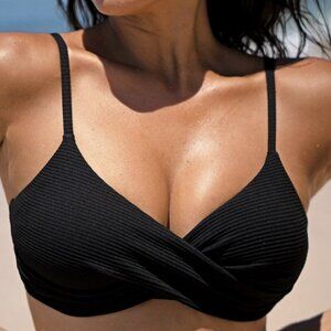 Berlook Black Ribbed Twist Knot Bikini TOP ONLY 17